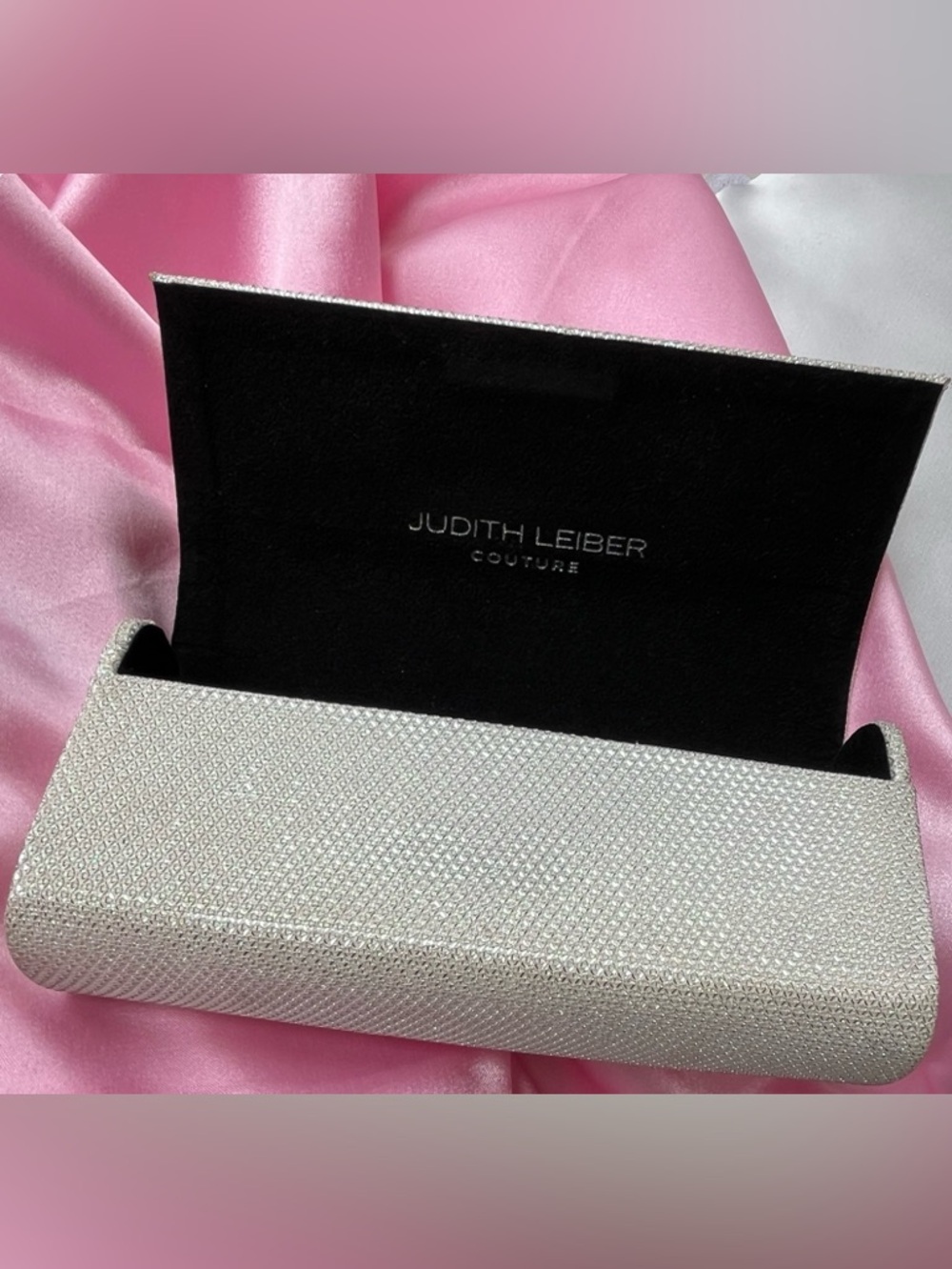 Judith Leiber Couture Silver Green Ombré Rhinestone Clutch Sun Glasses Case